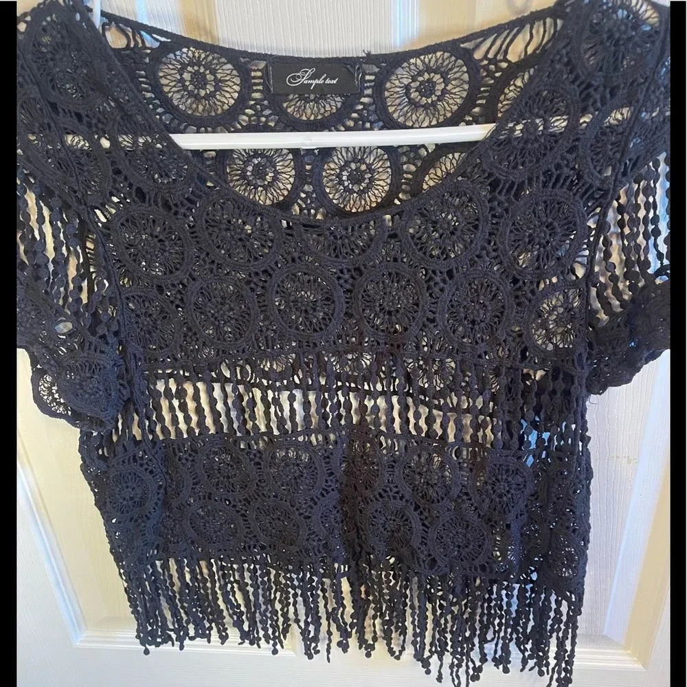 Sample text black crochet cropped top